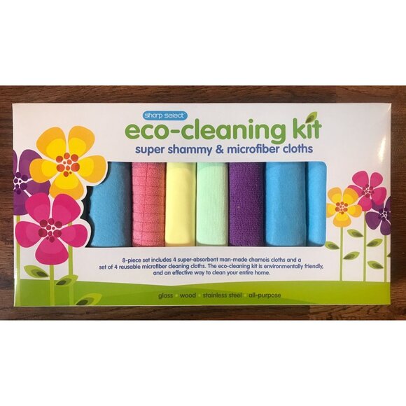 Eco-Cleaning Kit Super Shammy (Chamois) & Microfiber Cloths, 8-Piece Set, New - Picture 1 of 6